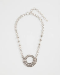 Chico's Sparkling Silvertone Circle Pendant Necklace