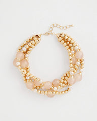 Chico's Gold Pink Chunky Beaded Necklace